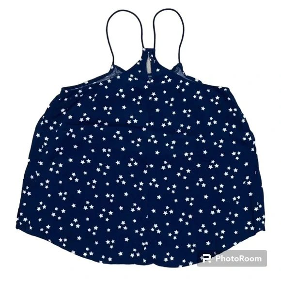 🔥NOBO Blue with White Star Cropped / Spaghetti Strap Racerback Tank Top - Picture 2 of 5